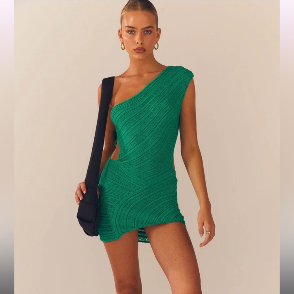 Peppermayo Percilla Ladder Knit Mini Dress - Evergreen